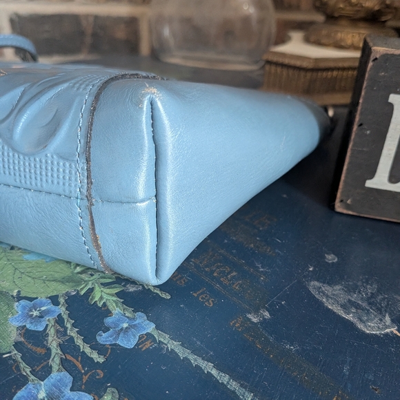 Patricia Nash Tooled Leather Crossbody – Dusty Blue Floral w/ Metallic - Picture 8 of 16